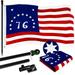 G128 Combo Pack: 5 Ft Tangle Free Aluminum Spinning Flagpole (Black) & Bennington 76 Flag 2.5x4 Ft ToughWeave Series Embroidered 300D Polyester | Pole with Flag Included