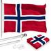 G128 Combo Pack: 6 Feet Tangle Free Spinning Flagpole (Silver) Norway Norwegian Flag 3x5 ft Printed 150D Brass Grommets (Flag Included) Aluminum Flag Pole