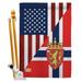 Breeze Decor BD-FS-HS-108386-IP-BO-D-US16-BD 28 x 40 in. US Norway Friendship Flags of the World Impressions Decorative Vertical Double Sided House Flag Set with Pole Bracket Hardware