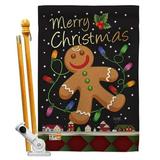 Breeze Decor BD-XM-HS-114085-IP-BO-D-US12-BD 28 x 40 in. Gingerbread Winter Christmas Impressions Decorative Vertical Double Sided House Flag Set with Pole Bracket & Hardware