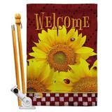 Breeze Decor BD-FL-HS-104098-IP-BO-D-US18-BD 28 x 40 in. Golden Sunflowers Spring Floral Impressions Decorative Vertical Double Sided House Flag Set with Pole Bracket & Hardware