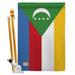 Breeze Decor BD-CY-HS-108317-IP-BO-D-US15-BD 28 x 40 in. Comoros Flags of the World Nationality Impressions Decorative Vertical Double Sided House Flag Set with Pole Bracket & Hardware