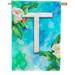 America Forever Summer Flowers Birds Monogram House Flag Letter T 28 x 40 inches Hummingbird Calla Lily Spring Floral Double Sided Vertical Outdoor Yard Lawn Decorative White Floral House Flag