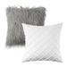 Phantoscope Designer s Choice Decorative Throw Pillow Set Fluffy Faux Fur & Pleated Velvet Bundle for Sofa Couch Bedroom 18 x 18 Dark Gray Fur and Off White Velvet 2 Pack
