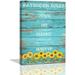 Bathroom Rules Wall Decor Sunflower Canvas Wall Art Yellow Sunflower Pictures Canvas Prints for bathroom Wood Teal Wooden Planks Background Wall Decor Canvas Art Prints Artwork for Walls Ready to Hang
