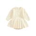 Huakaishijie Little Baby Girls Romper Round Neck Long Sleeve Knitted Solid Color Crotch Button Dress Bodysuit