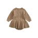 Huakaishijie Little Baby Girls Romper Round Neck Long Sleeve Knitted Solid Color Crotch Button Dress Bodysuit