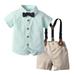 TAIAOJING Toddler Baby Boy Short Sleeve Button Down Shirt Boys Short Sleeve Striped Prints T Shirt Tops Suspenders Shorts Child Kids Gentleman Outfits 3-6 Months