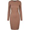 Shirtkleid URBAN CLASSICS "Urban Classics Damen Ladies Rib Dress", Damen, Gr. M, US-Größen, grün (schwarzkhaki), 77% Viskose, 19% Polyester, 4% Elasthan, unifarben, klassisch, slim fit, Rundhals, Langarm, Kleider