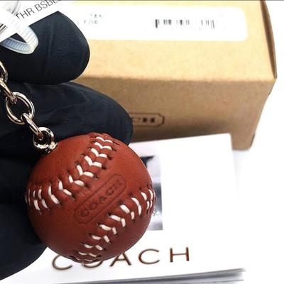 Coach Accessories | Coach Baseball Keychain Fob Charm-Real Leather-New In Box With Booklet Fs7377 | Color: Brown/Silver | Size: Os