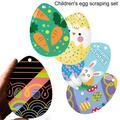 wirlsweal 1 Set Easter Scratch Egg Smooth Edge Exquisite Pattern No Paint Require Hanging Hole Design DIY Scratch Egg Craft with Wooden Sticks Ribbons Kit Party Supplies