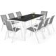 Idmarket - Salon de jardin madrid table 190 cm et 8 chaises empilables blanc et gris - Gris