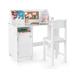 Costway Wooden Kids Study Desk and Chair Set with Storage Cabinet and Bulletin Board-White