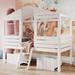 Twin Size Low Loft Wood House Bed with Two Drawers with Guardrail and Playhouse Design