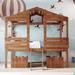 Twin Size Low Loft Wood House Bed with Two Drawers with Guardrail and Playhouse Design