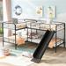 Twin Size L-shaped Bunk Bed Metal Frame Kids' Beds with Slide & Ladder & Upper Bunk Full-length Guardrail, 4 Beds in 1 Design