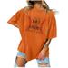 Olyvenn Women s Trendy Plus Size Blouses Dressy Women 2023 Fashion Summer Drop Shoulder Short Sleeve Tees Baseball Letter Print Tops Crew Neck Shirts Vacation Cute Loose Casual Blouse Orange 8