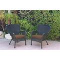 Jeco W00214-C-2-FS007 Windsor Black Resin Wicker Chair with Brown Cushion - Set of 2