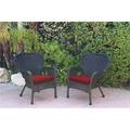 Jeco W00214-C-2-FS018 Windsor Black Resin Wicker Chair with Brick Red Cushion - Set of 2