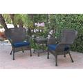 Jeco W00215-2-CES011 Windsor Espresso Wicker Chair & End Table Set with Blue Cushion