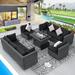 NICESOUL 9 Pcs Outdoor Furniture with Fire Pit Table Wicker Patio Sectional Sofa Dark Gray/Black