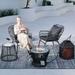 NICESOUL 5 Pcs Boho Outdoor Furniture Set with Fire Pit Table Wicker Patio Sofa Chair Dark Grey