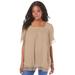 Plus Size Women's Embroidered Lace Crinkle Top by Roaman's in New Khaki (Size 22 W)