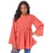 Plus Size Women's Angel-Sleeve Eyelet Tunic. by Roaman's in Sunset Coral (Size 22 W)