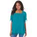 Plus Size Women's Embroidered Lace Crinkle Top by Roaman's in Deep Turquoise (Size 16 W)