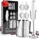 Milk Boss Milk Frother for Coffee Complete Set Coffee Gift With Upgraded Ultra Stand - Handheld Foam Maker - Whisk Drink Mixer for Coffee, Mini Hand Blender - Frother, Stencils & Frothing Pitcher