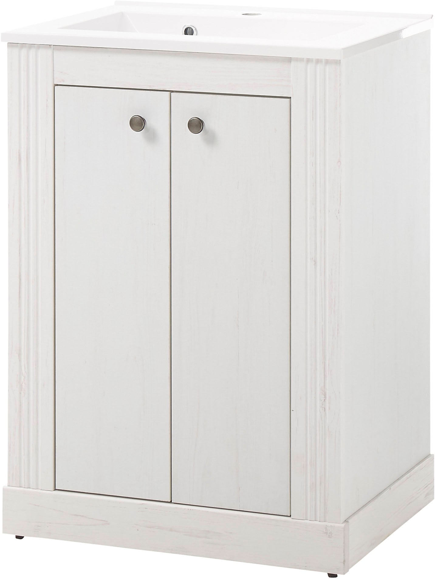 Waschtisch HOME AFFAIRE "WESTMINSTER, Waschbeckenunterschrank inkl. Waschbecken, Metallgriffe", weiß (pinie weiß dekor), B:60 H:86 T:46, Waschtische, in 2 Farben verfügbar, mit Stauraum, inkl. Waschbecken, Breite 60 cm Image