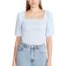 Steve Madden Women's Susana Smocked Top (Size S) Blue, Cotton