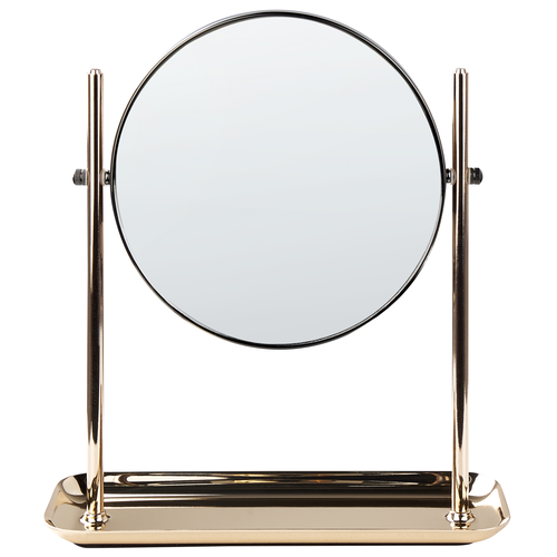 Kosmetikspiegel in Gold aus Eisen ø 20 cm Doppelseitig mit Vergrößerungsspiegel Tischspiegel Schminkspiegel für Konsolentisch Schminktisch