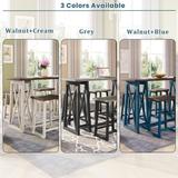 Rustic Style Counter Height 5-Piece Wooden Dining Table Set for 4, Classic Rectangle Dining Table with 4 Saddle Stools