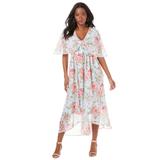 Plus Size Women's Tulip Hem Georgette Dress by Roaman's in Multi Peony Bouquets (Size 22 W)