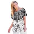 Plus Size Women's Off Shoulder Ruffle Tee by Woman Within in Black Mix Print (Size 14/16) Shirt