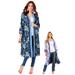 Plus Size Women's Reversible Printed Georgette Duster by Roaman's in Ikat Medallion Floral (Size 5X/6X)