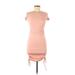 Shein Casual Dress - Bodycon Crew Neck Short sleeves: Pink Print Dresses - Women's Size 2