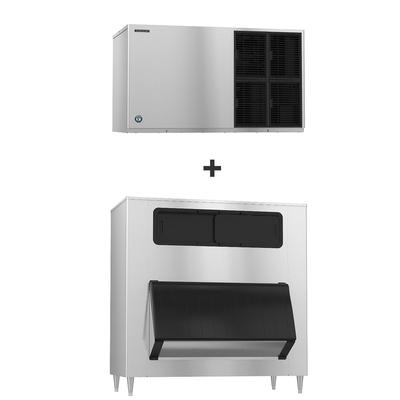 Hoshizaki KM-1601SWJ/B-1650SS 1660 lb KM Series Crescent Cube Commercial Ice Machine w/ Bin - 1605 lb Storage, Water Cooled, 208-230v, 1660-lb. Daily Production, Stainless Steel