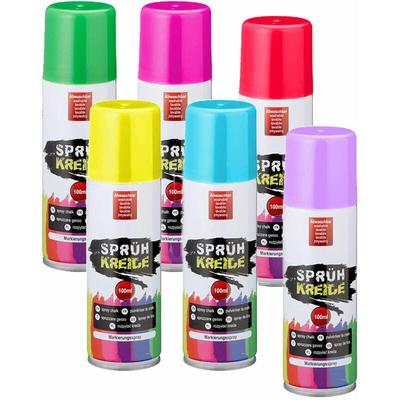Sprühkreide wasserlöslich 100 ml Dose - 6er Set - Kreidespray in 6 verschiedenen bunten Farben Image