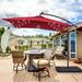 Sonerlic 8.2 x 8.2ft LED Outdoor Patio Offset Hanging Umbrella with a Base for Yard Poolside and Deck Red