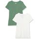 Amazon Essentials Damen Kurzärmeliges T-Shirt mit V-Ausschnitt, Klassischer Schnitt, 2er-Pack, Salbeigrün/Weiß, XS