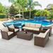 AECOJOY 6 Pieces Outdoor Furniture Set Patio Rattan Wicker Sectional Sofa Conversation Set Beige