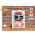 Funny 8 Bit Retro Old School Gamer Level 18 Complete Year Old Motif For 18Th Birthday Anniversary Greeting Card Size A6 Or A5