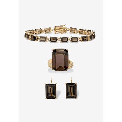 Women's 41.25 Tcw Genuine Smoky Quartz Gold-Plated Earring, Bracelet & Ring Set by PalmBeach Jewelry in Brown (Size 8)