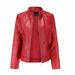 kakina CMSX Womens Jackets and Coats Plus Size Clearance Women s Slim Leather Stand Collar Zip Motorcycle Suit Belt Coat Jacket Tops Red M