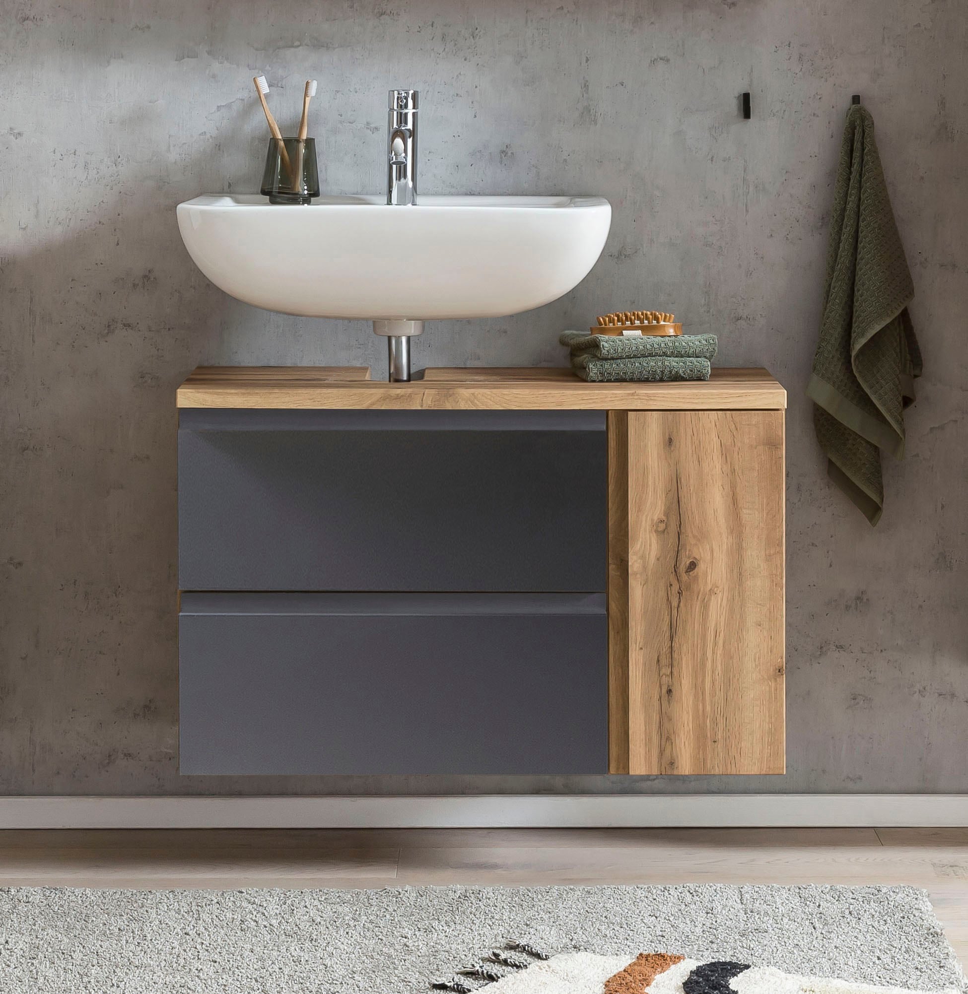 Waschbeckenunterschrank WELLTIME "Sölden", grau (matt grau), B:85cm H:56cm T:35cm, Holzwerkstoff, Schränke, Waschbeckenunterschrank Image