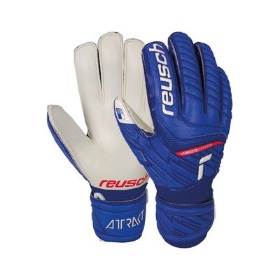 Torwarthandschuhe REUSCH "Attrakt Grip Finger Support", Kinder, Gr. 6,5, blau (blau, weiß), 30% Polyester, 25% Elastodien, 9% Polypropylen, 5% Polyurethan, 1% Baumwolle, mehrfarbig, sportlich, Handschuhe, mit praktischem Fingerschutz