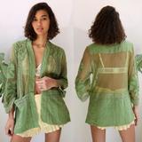 Free People Sweaters | Free People Island Vibes Mesh Lace Crochet Kimono | Color: Green | Size: S