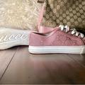 Gucci Shoes | Gucci Pink Gg Canvas And Leather Cap Toe Low Top Sneakers | Color: Pink | Size: 35